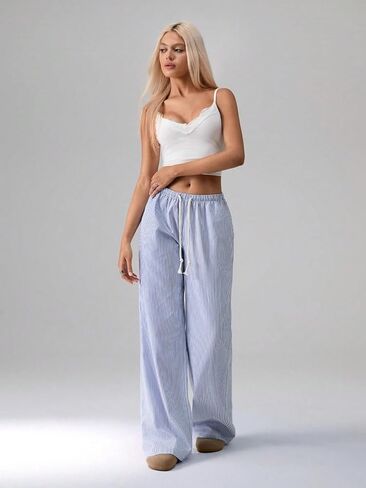 ZAFUL Casual Pants for Women, Pajama Pants Stripe Home Pants Palazzo Drawstring Waist Straight Leg in Saudi Arabia