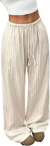 ZAFUL Casual Pants for Women, Pajama Pants Stripe Home Pants Palazzo Drawstring Waist Straight Leg in Saudi Arabia