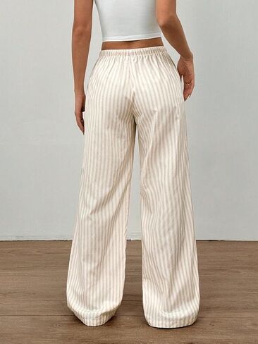 ZAFUL Casual Pants for Women, Pajama Pants Stripe Home Pants Palazzo Drawstring Waist Straight Leg in Saudi Arabia