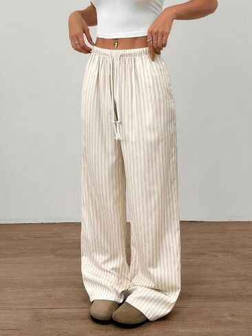 ZAFUL Casual Pants for Women, Pajama Pants Stripe Home Pants Palazzo Drawstring Waist Straight Leg in Saudi Arabia