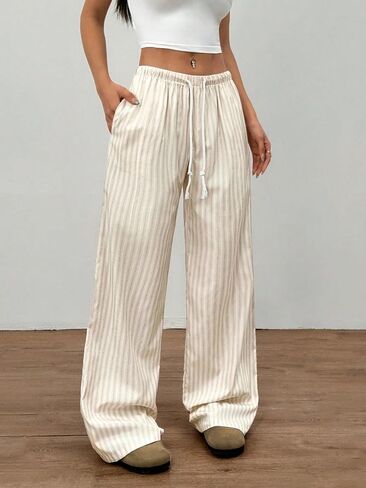 ZAFUL Casual Pants for Women, Pajama Pants Stripe Home Pants Palazzo Drawstring Waist Straight Leg in Saudi Arabia