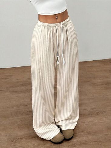 ZAFUL Casual Pants for Women, Pajama Pants Stripe Home Pants Palazzo Drawstring Waist Straight Leg in Saudi Arabia