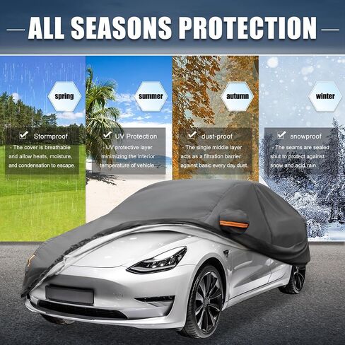 X AUTOHAUX Car Cover for Tesla Model 3 2017-2023 210T Polyester Outdoor Full Car Cover All Weather Waterproof with Driver Door Zipper License Plate Vent Black in Saudi Arabia