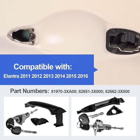 مجموعة مقبض الباب الخارجية اليسرى الأمامية وأسطوانة القفل مع مفاتيح متوافقة مع Elantra 2011 2012 2013 2014 2015 2016 أرقام الأجزاء 81970-3XA00 82651-3X000 in Saudi Arabia
