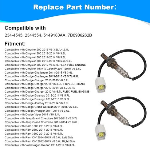 jdmon 2pcs مستشعر Oxygen O2 Asseream Presentream For 2011-2014 Chrysler 300 ، Town & Country 3.6L ، Dodge Charger ، Durango ، Jeep Grand Cherokee 2012-2015 V8 5.7L متوافق مع 23444554 in Saudi Arabia