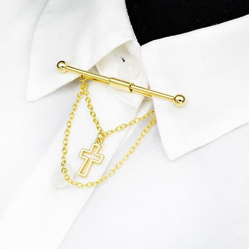 Mens Cross Tie Clips Shirt Collar Clip Chain Necktie Bar Pinch Clip with Gold Silver Tone Business Tie Pins Jewelry in Saudi Arabia
