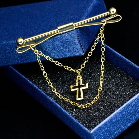 Mens Cross Tie Clips Shirt Collar Clip Chain Necktie Bar Pinch Clip with Gold Silver Tone Business Tie Pins Jewelry in Saudi Arabia