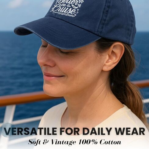 InnoBeta Cruise Gifts Cap for Women, Men - Adjustable Vintage Washed Cotton Embroidered Hat - Gift for Cruise Lovers, Birthday, Christmas - Blue in Saudi Arabia