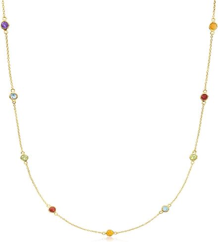 Pure Collection by Ross-Simons 0.80 ct. t.w. Multi-Gemstone Station Necklace in 14kt Yellow Gold in Saudi Arabia