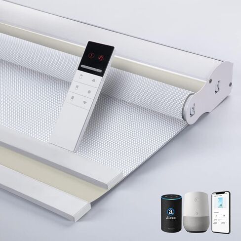 TIPIACE Tipiace Day and Night Dual Layers Motorized Roller Blinds Shades Rechargeable Motor Suitable for Home, Office, Hotel Windows (White+Beige Yellow 8018) in Kuwait