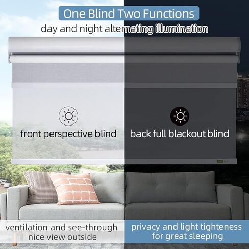 TIPIACE Tipiace Day and Night Dual Layers Motorized Roller Blinds Shades Rechargeable Motor Suitable for Home, Office, Hotel Windows (White+Beige Yellow 8018) in Kuwait