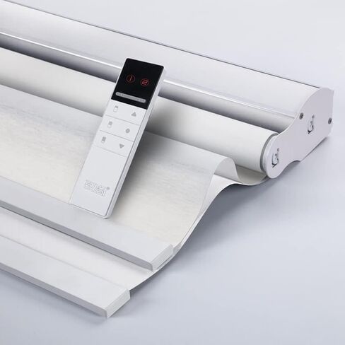 TIPIACE Tipiace Day and Night Dual Layers Motorized Roller Blinds Shades Rechargeable Motor Suitable for Home, Office, Hotel Windows (White+Beige Yellow 8018) in Kuwait