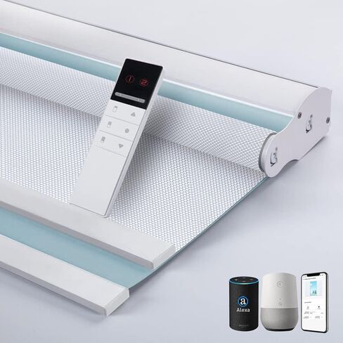 TIPIACE Tipiace Day and Night Dual Layers Motorized Roller Blinds Shades Rechargeable Motor Suitable for Home, Office, Hotel Windows (White+Beige Yellow 8018) in Kuwait