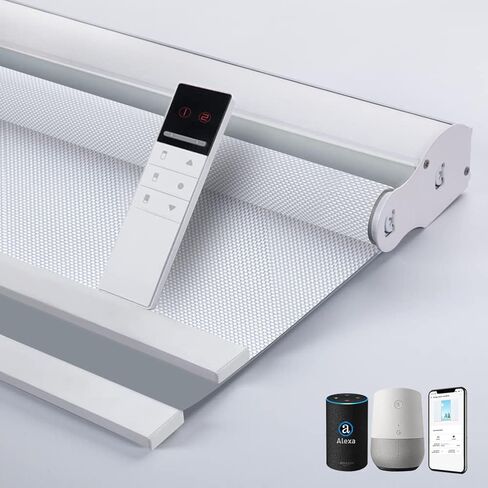 TIPIACE Tipiace Day and Night Dual Layers Motorized Roller Blinds Shades Rechargeable Motor Suitable for Home, Office, Hotel Windows (White+Beige Yellow 8018) in Kuwait