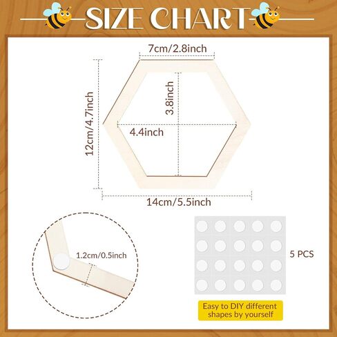 Gerrii 24 Pcs Honeycomb Decorations 8'' Unfinished Wooden Hexagon Wall Decor Hexagon Wall Stickers Decorative Wood Honeycomb Beehive Sign for Baby Shower Honeybee DIY Birthday Party Decor in Kuwait