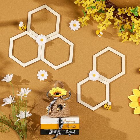 Gerrii 24 Pcs Honeycomb Decorations 8'' Unfinished Wooden Hexagon Wall Decor Hexagon Wall Stickers Decorative Wood Honeycomb Beehive Sign for Baby Shower Honeybee DIY Birthday Party Decor in Kuwait