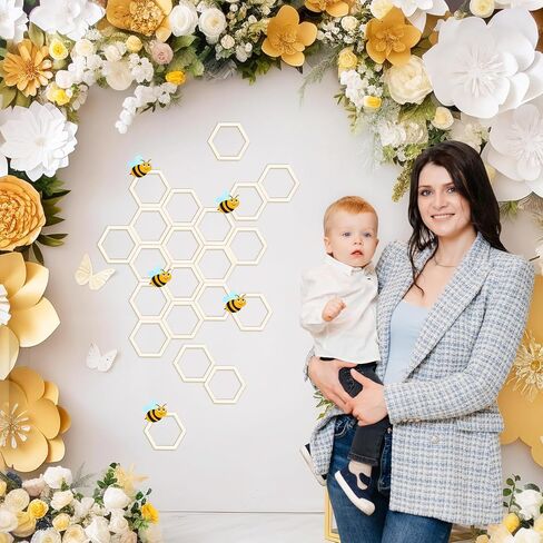 Gerrii 24 Pcs Honeycomb Decorations 8'' Unfinished Wooden Hexagon Wall Decor Hexagon Wall Stickers Decorative Wood Honeycomb Beehive Sign for Baby Shower Honeybee DIY Birthday Party Decor in Kuwait