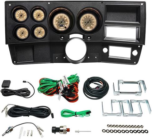 GlowShift Vintage 6-Gauge Cluster Package Fits Chevy C10 1973-1987 - Classic Antique White Speedometer, Tachometer, Oil Pressure, Water Temp, Fuel Level & Volt Gauges - Direct Fit Dash Panel Pod in Saudi Arabia