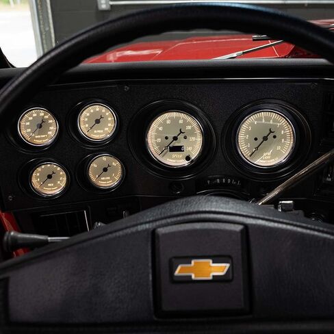 GlowShift Vintage 6-Gauge Cluster Package Fits Chevy C10 1973-1987 - Classic Antique White Speedometer, Tachometer, Oil Pressure, Water Temp, Fuel Level & Volt Gauges - Direct Fit Dash Panel Pod in Saudi Arabia