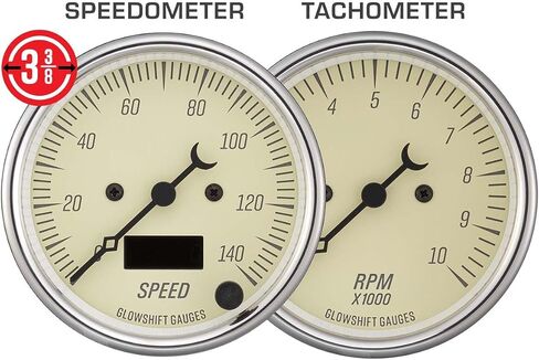GlowShift Vintage 6-Gauge Cluster Package Fits Chevy C10 1973-1987 - Classic Antique White Speedometer, Tachometer, Oil Pressure, Water Temp, Fuel Level & Volt Gauges - Direct Fit Dash Panel Pod in Saudi Arabia