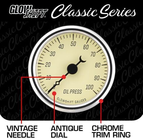 GlowShift Vintage 6-Gauge Cluster Package Fits Chevy C10 1973-1987 - Classic Antique White Speedometer, Tachometer, Oil Pressure, Water Temp, Fuel Level & Volt Gauges - Direct Fit Dash Panel Pod in Saudi Arabia