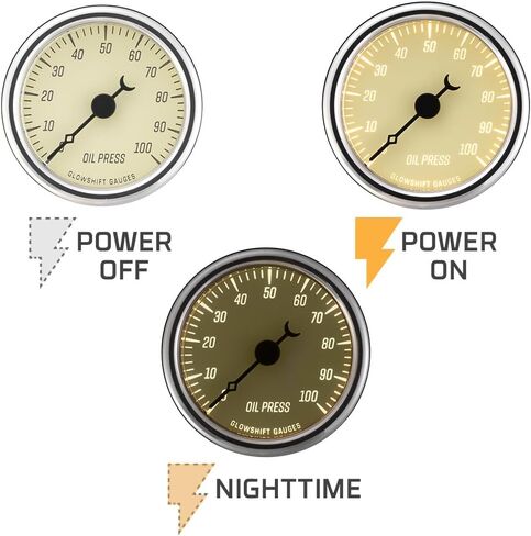 GlowShift Vintage 6-Gauge Cluster Package Fits Chevy C10 1973-1987 - Classic Antique White Speedometer, Tachometer, Oil Pressure, Water Temp, Fuel Level & Volt Gauges - Direct Fit Dash Panel Pod in Saudi Arabia