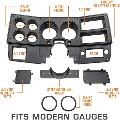 GlowShift Vintage 6-Gauge Cluster Package Fits Chevy C10 1973-1987 - Classic Antique White Speedometer, Tachometer, Oil Pressure, Water Temp, Fuel Level & Volt Gauges - Direct Fit Dash Panel Pod in Saudi Arabia