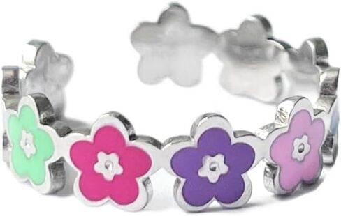 Caiyao Colorful Daisy Flower Rings المينا التيتانيوم الصلب حلقة مفتوحة قابلة للتعديل للنساء الصداقة in Saudi Arabia
