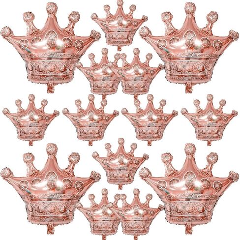 Gold Crown Balloons,14Pcs Rose Gold Foil Crown Balloons,27Inch and 12Inch Helium Polyester Film Balloon for Princess Prince Birthday Wedding Baby Shower Party Decorations in Kuwait