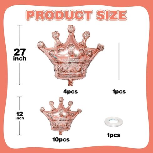 Gold Crown Balloons,14Pcs Rose Gold Foil Crown Balloons,27Inch and 12Inch Helium Polyester Film Balloon for Princess Prince Birthday Wedding Baby Shower Party Decorations in Kuwait
