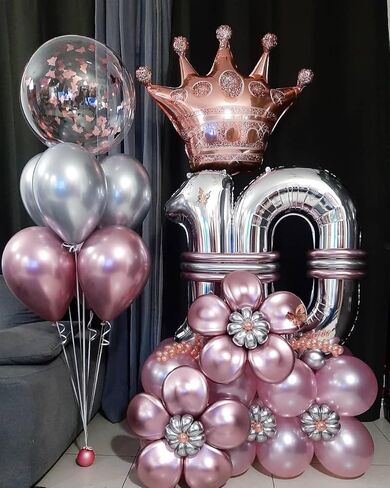 Gold Crown Balloons,14Pcs Rose Gold Foil Crown Balloons,27Inch and 12Inch Helium Polyester Film Balloon for Princess Prince Birthday Wedding Baby Shower Party Decorations in Kuwait