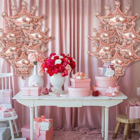 Gold Crown Balloons,14Pcs Rose Gold Foil Crown Balloons,27Inch and 12Inch Helium Polyester Film Balloon for Princess Prince Birthday Wedding Baby Shower Party Decorations in Kuwait
