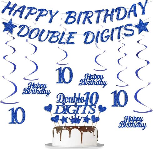 10th Birthday Banner Decoration Kit - 15 Pcs Rose Gold Banner Hanging Swirls Cake Topper Happy Birthday Double Digits Backdrop Decorations Supplies For 10 Years Old Girls Child 10th Theme Party in Saudi Arabia