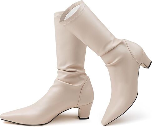 أحذية نسائية طويلة للركبة بمقدمة مدببة وكعب سميك قابل للتمدد in Kuwait