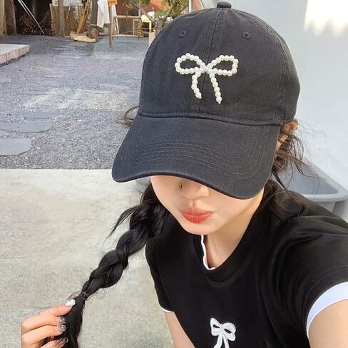 yolrdiw Women's Cute Pearl Bow Baseball Cap Adjustable Summer Outdoor Sun Hat in Kuwait