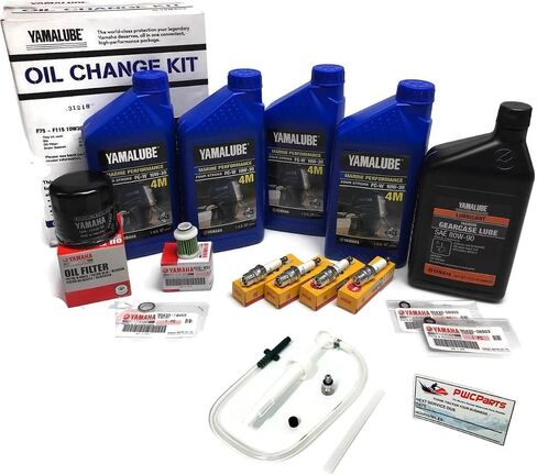 2006-2013 Yamaha F115/F115A Outboard Maintenance Kit, 4 Qt. 10W30 FC 4M Oil, Fuel Filter, Gear Lube, Drain Gaskets, NGK Spark Plugs, Lower Unit Gear Lube Pump, Oil Reminder Decal in Saudi Arabia