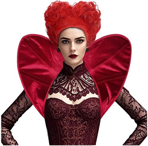 Joukavor Queen of Hearts Red Wig & Velvet Standup Collar Set - for Halloween Cosplay Costume Parties (Red) in Kuwait
