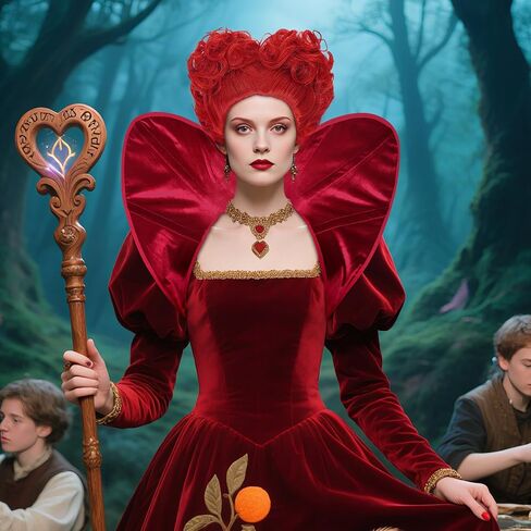 Joukavor Queen of Hearts Red Wig & Velvet Standup Collar Set - for Halloween Cosplay Costume Parties (Red) in Kuwait