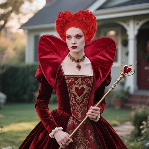 Joukavor Queen of Hearts Red Wig & Velvet Standup Collar Set - for Halloween Cosplay Costume Parties (Red) in Kuwait