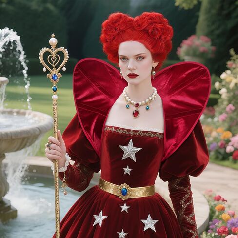 Joukavor Queen of Hearts Red Wig & Velvet Standup Collar Set - for Halloween Cosplay Costume Parties (Red) in Kuwait