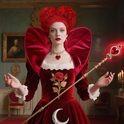 Joukavor Queen of Hearts Red Wig & Velvet Standup Collar Set - for Halloween Cosplay Costume Parties (Red) in Kuwait