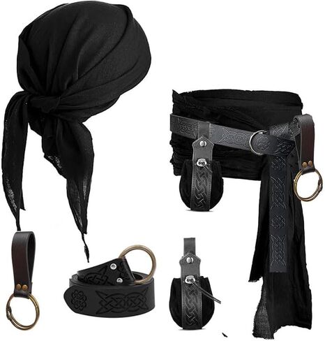 KOTORA Pirate Costume Head Scarf Bandana Hat Waist Sash Medieval Belt Pouch Golden Coin Purse Festival Dress Accessroy in Saudi Arabia