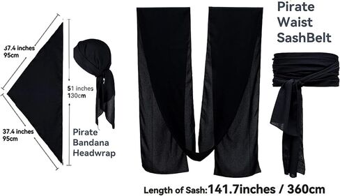 KOTORA Pirate Costume Head Scarf Bandana Hat Waist Sash Medieval Belt Pouch Golden Coin Purse Festival Dress Accessroy in Saudi Arabia