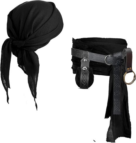 KOTORA Pirate Costume Head Scarf Bandana Hat Waist Sash Medieval Belt Pouch Golden Coin Purse Festival Dress Accessroy in Saudi Arabia