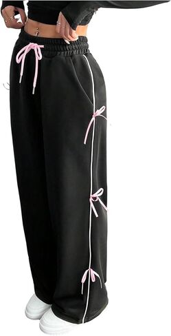 Gorglitter المرأة القوس y2k sweatpants الرباط الواسعة الساق الفضفاض in Saudi Arabia