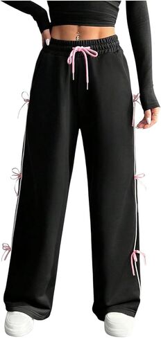 Gorglitter المرأة القوس y2k sweatpants الرباط الواسعة الساق الفضفاض in Saudi Arabia