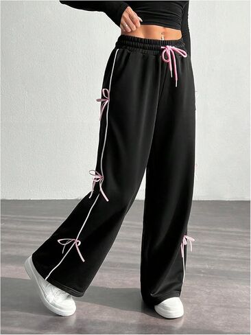 Gorglitter المرأة القوس y2k sweatpants الرباط الواسعة الساق الفضفاض in Saudi Arabia