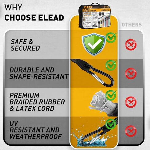 Carabiner Bungee Cords with Hooks, 28-Piece Heavy Duty Outdoor Assortment Includes 10", 18", 24", 36", 48", 60", 72" Bungee Cords, Canopy Tarp Ball Ties, Nylon Cable Ties and Tarp Clips in Saudi Arabia