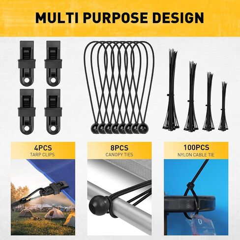 Carabiner Bungee Cords with Hooks, 28-Piece Heavy Duty Outdoor Assortment Includes 10", 18", 24", 36", 48", 60", 72" Bungee Cords, Canopy Tarp Ball Ties, Nylon Cable Ties and Tarp Clips in Saudi Arabia