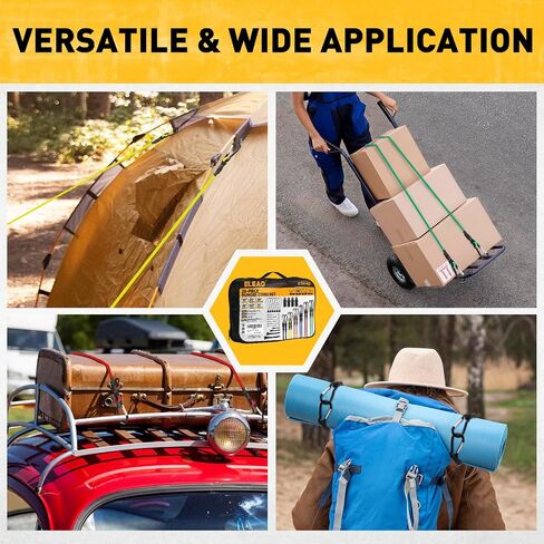 Carabiner Bungee Cords with Hooks, 28-Piece Heavy Duty Outdoor Assortment Includes 10", 18", 24", 36", 48", 60", 72" Bungee Cords, Canopy Tarp Ball Ties, Nylon Cable Ties and Tarp Clips in Saudi Arabia